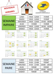 Read more about the article Nouveaux horaires Mairie et Agence Postale Communale